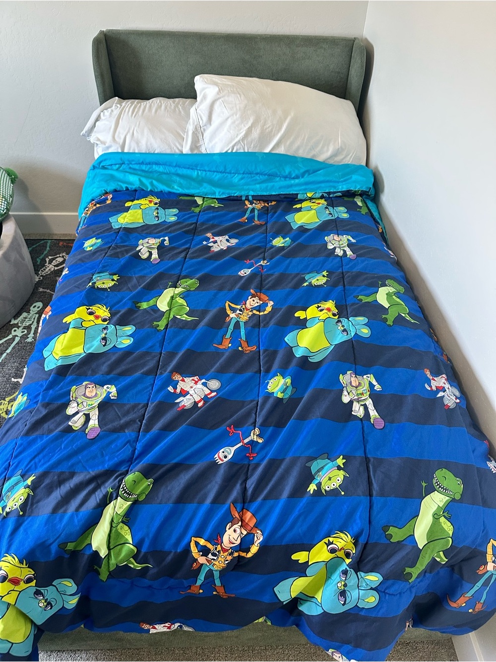 Toy Story 4 Woody Buzz Forky Rex Bedding Comforter Twin Size And Fitted Sheet.